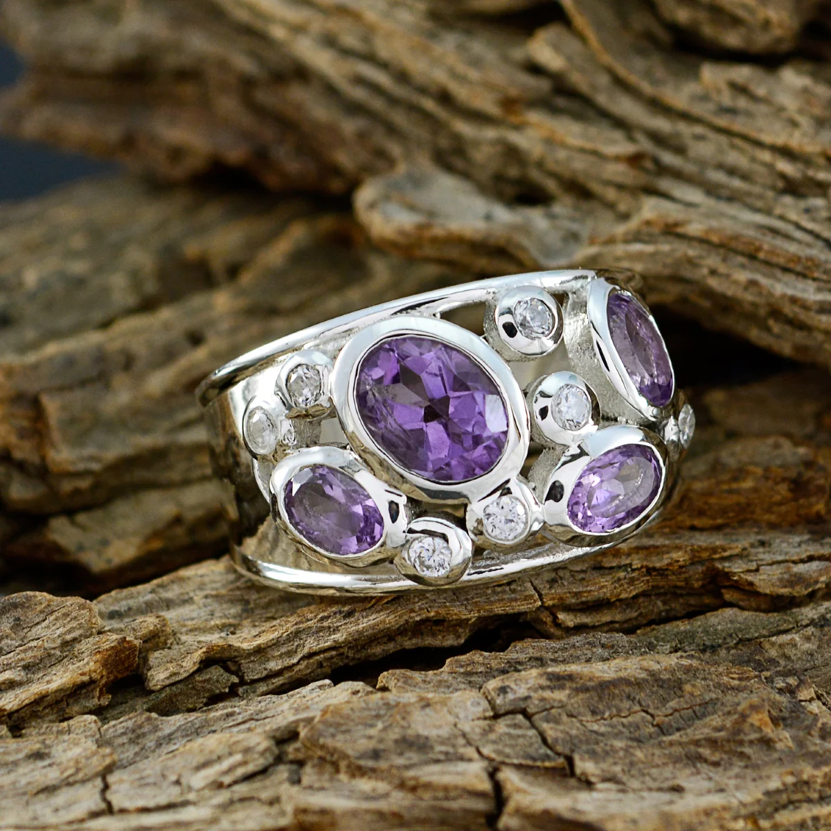 Amethyst quarter Egyptian 92.5 Silver Purple Gemstones Essential Trendy Ring Jewellery - Image 3
