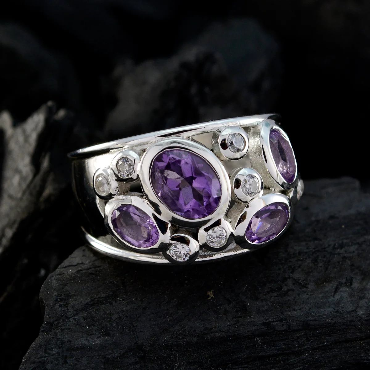 Amethyst quarter Egyptian 92.5 Silver Purple Gemstones Essential Trendy Ring Jewellery - Image 4
