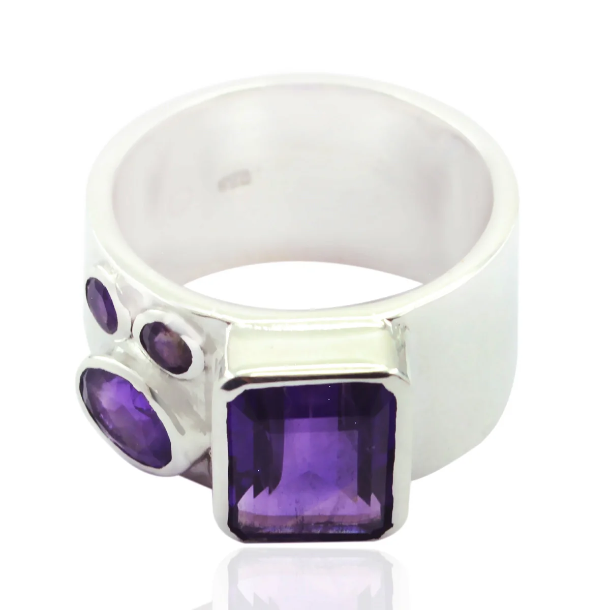 Amethyst quarter Egyptian Silver Purple Gemstones Eye-catching Abstract Band Jewellery
