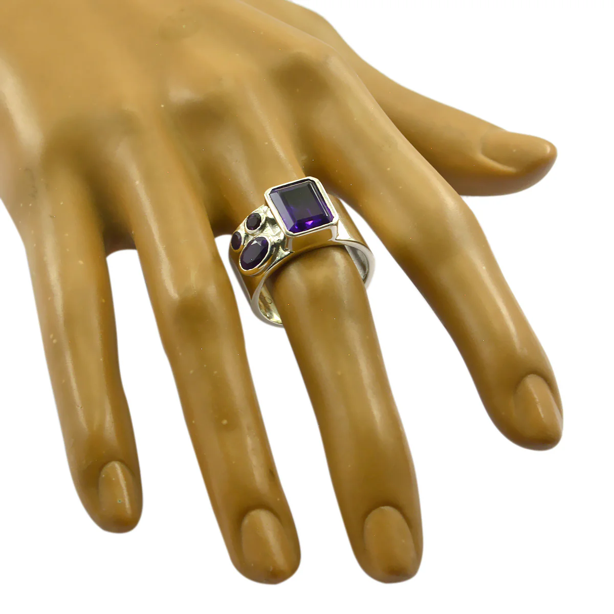 Amethyst quarter Egyptian Silver Purple Gemstones Eye-catching Abstract Band Jewellery - Image 2