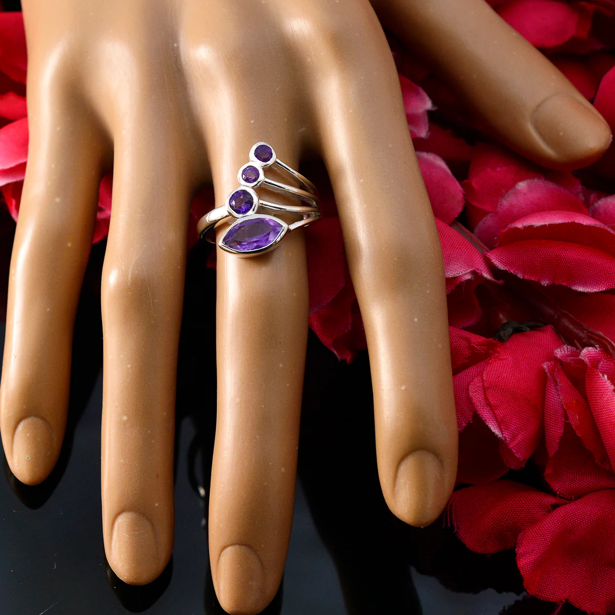 Amethyst quarter Indian 925 Sterling Silver Purple Gemstone Slim Artisan Ring Jewelry - Image 5