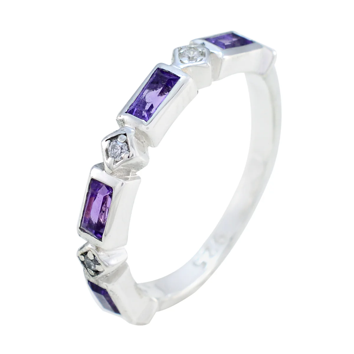 Amethyst quarter Korean 925 Sterling Silver Purple Gems Dainty Trendy Band Jewelry - Image 2