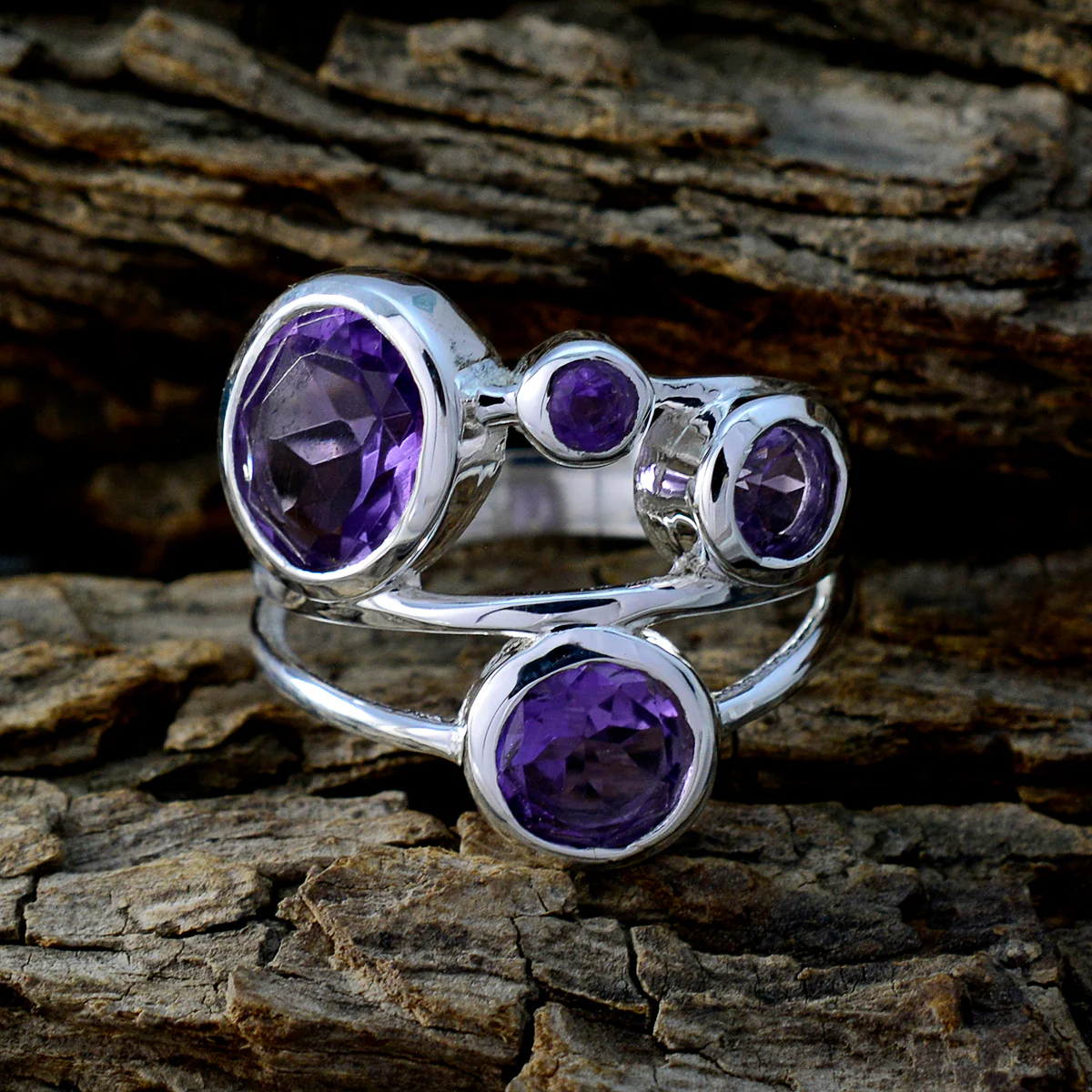 Amethyst quarter Russian 925 Sterling Silver Purple Gemstone Minimal Love Ring Jewelry - Image 3