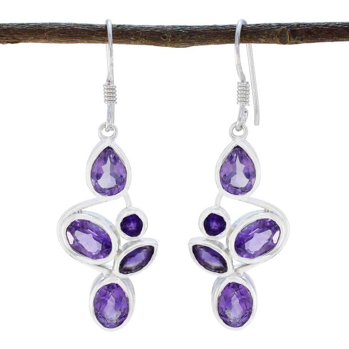 Amethyst Russian Anna Penta Dangle Purple 925 Silver Earring