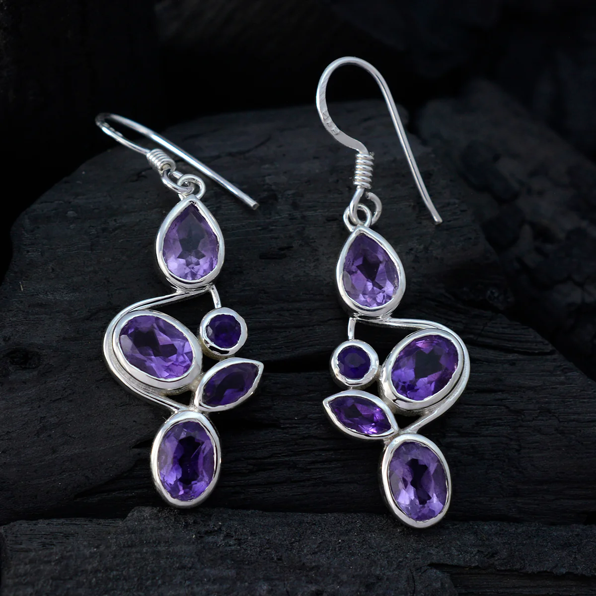Amethyst Russian Anna Penta Dangle Purple 925 Silver Earring - Image 2