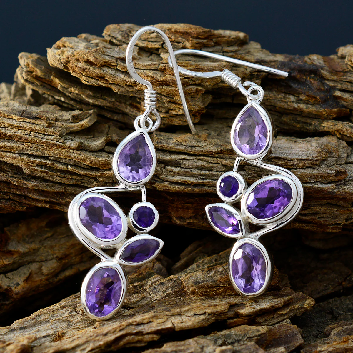 Amethyst Russian Anna Penta Dangle Purple 925 Silver Earring - Image 3