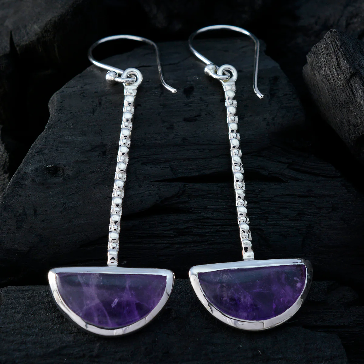 Amethyst Russian Bruna Solitaire Dangle Purple 92.5 Silver Earring - Image 2