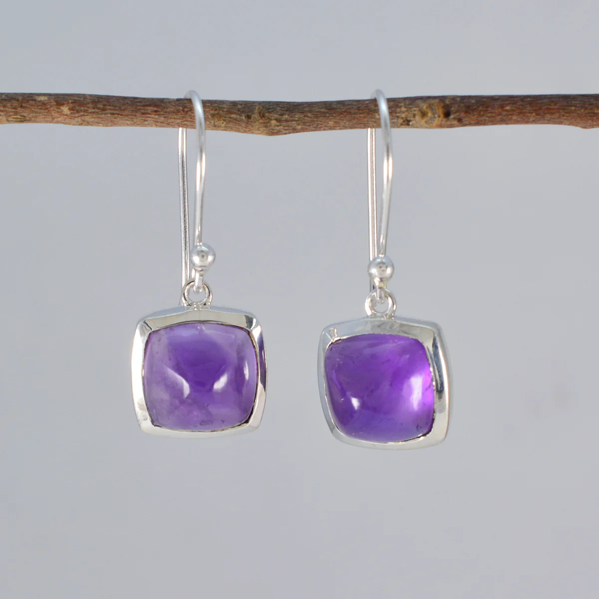Amethyst Russian Hina Solitaire Dangle Purple 925 Silver Earring - Image 2