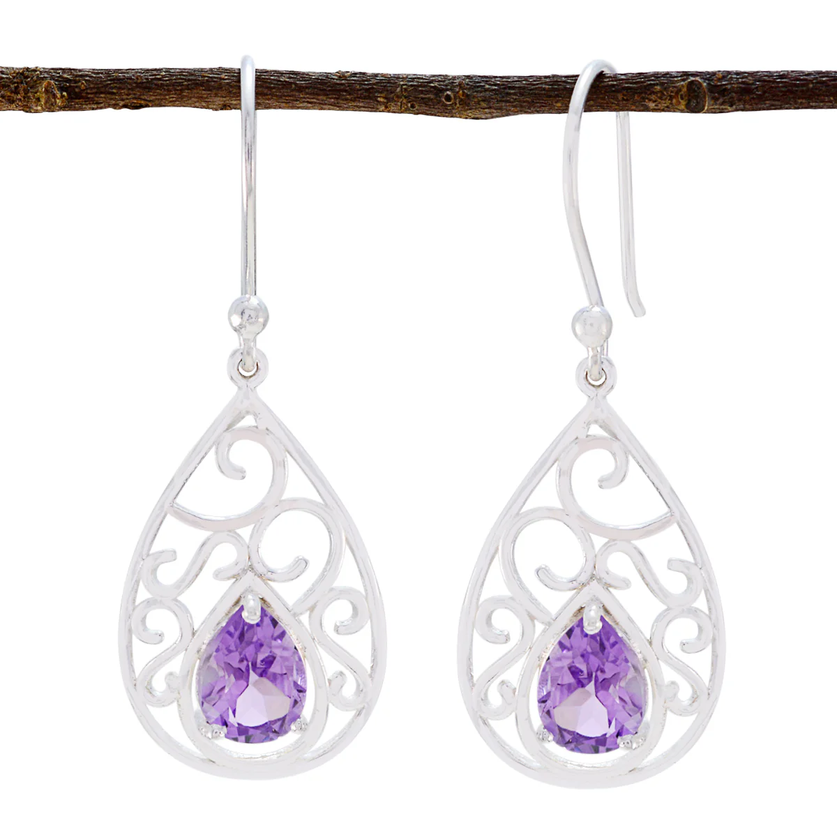 Amethyst Russian Laura Solitaire Dangle Purple Sterling Silver Earring