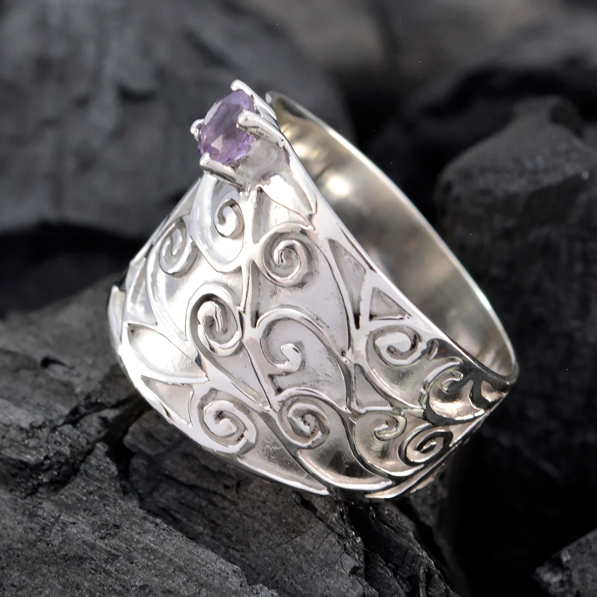Amethyst Solitaire African 92.5 Silver Purple Gems Versatile Art Deco Ring Jewelry - Image 3