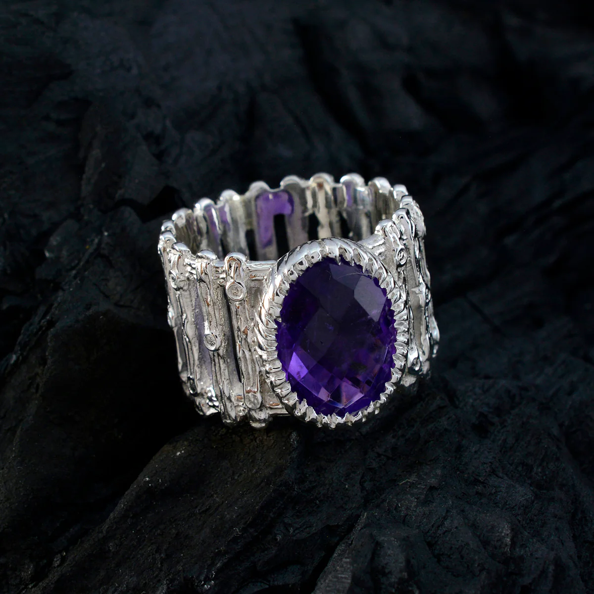 Amethyst Solitaire African 92.5 Silver Purple Gemstone Edgy Armor Band Jewellery - Image 4