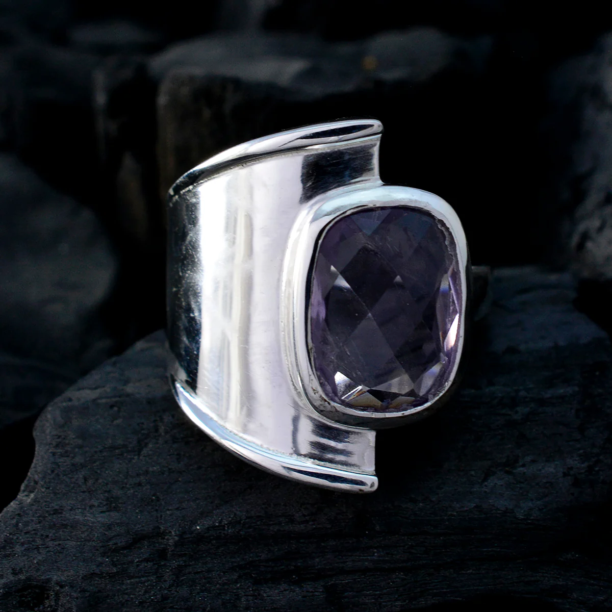 Amethyst Solitaire African Silver Purple Gemstone Versatile Signet Ring Jewelry - Image 4