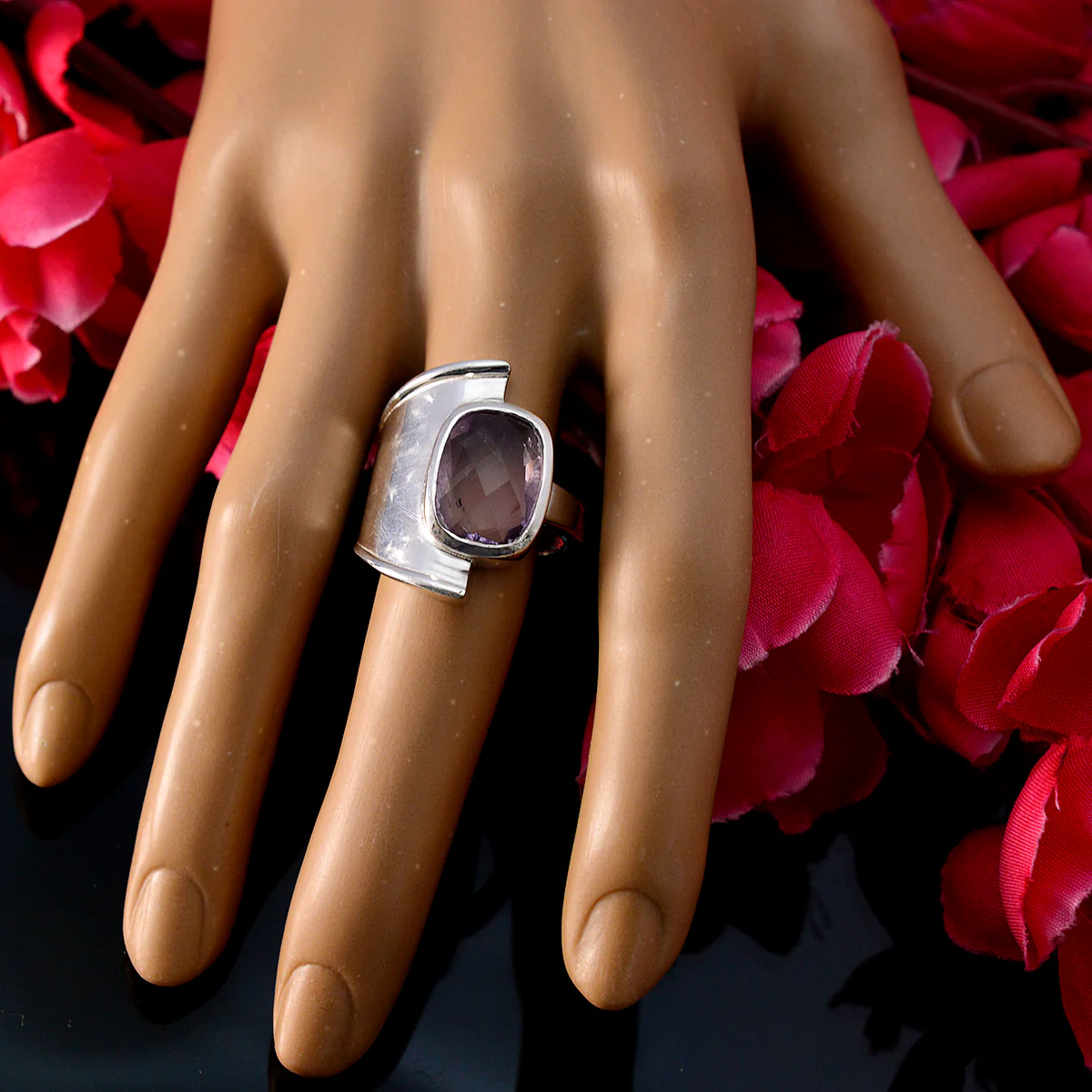 Amethyst Solitaire African Silver Purple Gemstone Versatile Signet Ring Jewelry - Image 5