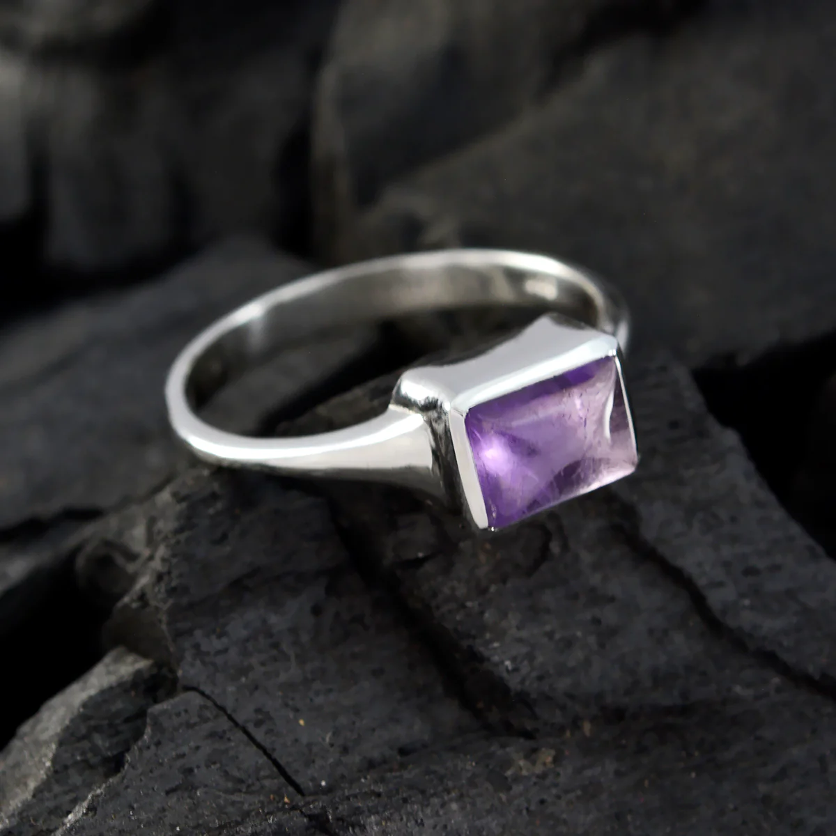 Amethyst Solitaire American 925 Silver Purple Gemstones Whisper-thin Contemporary Ring Jewelry - Image 4