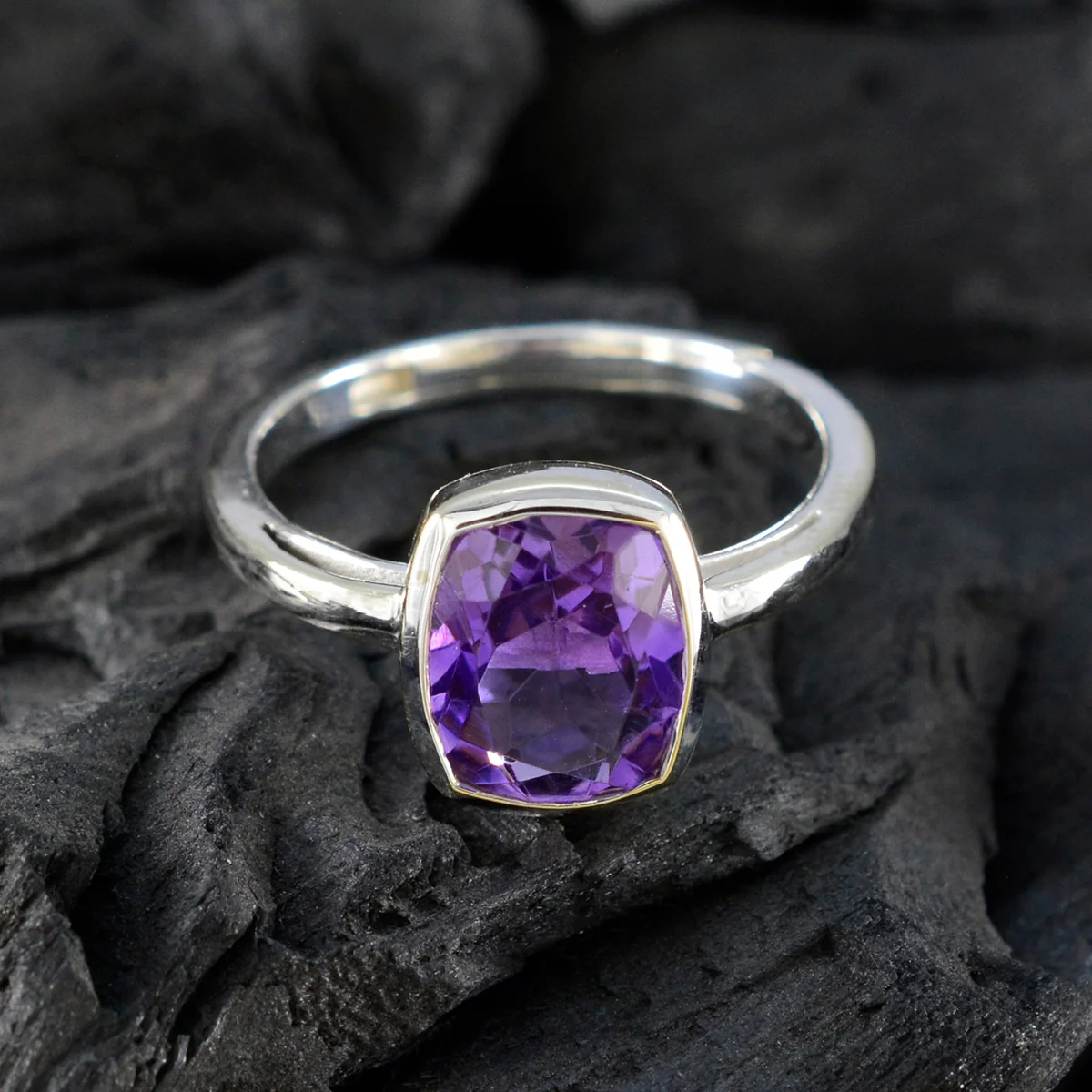 Amethyst Solitaire American 925 Sterling Silver Purple Gems Delicate Glamorous Ring Jewelry - Image 4