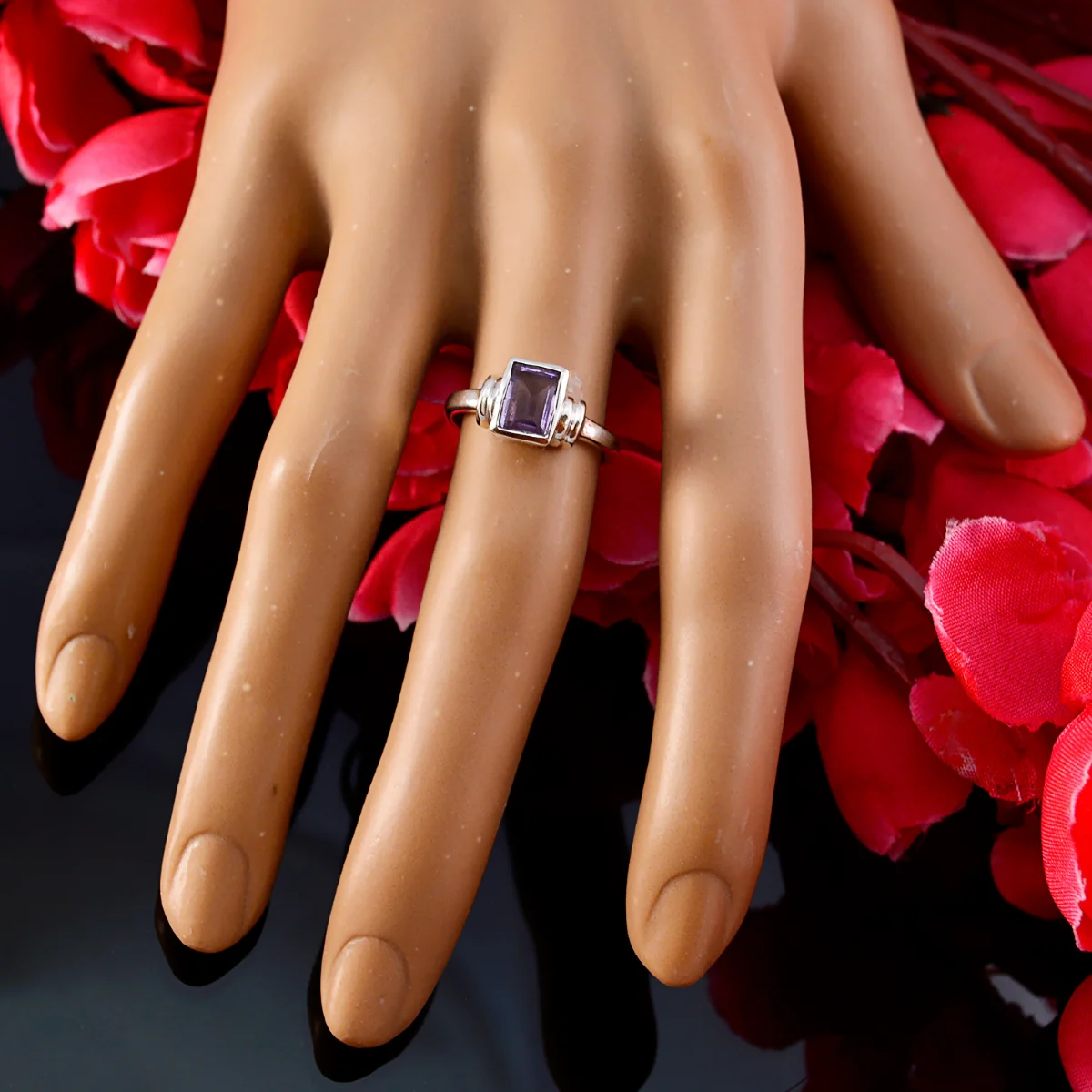 Amethyst Solitaire American Silver Purple Gems Dainty Romantic Ring Jewellery - Image 6
