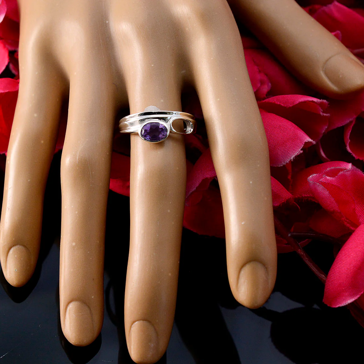 Amethyst Solitaire American Silver Purple Gemstones Whisper-thin Modern Ring Jewelry - Image 5