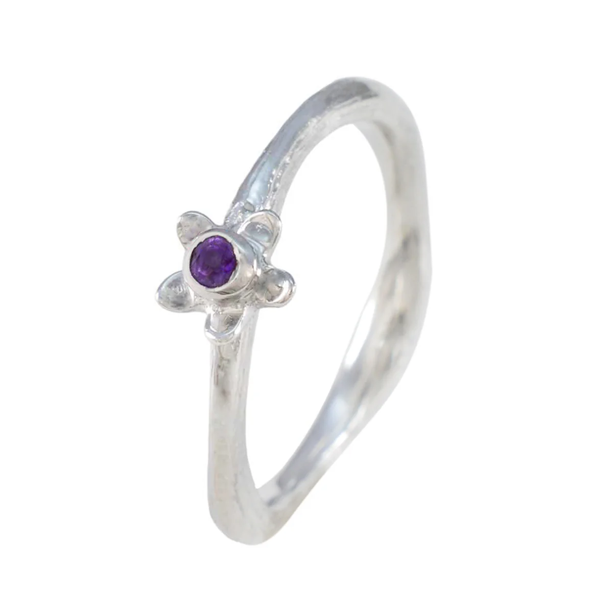 Amethyst Solitaire American Sterling Silver Purple Gems Delicate Abstract Ring Jewelry - Image 2