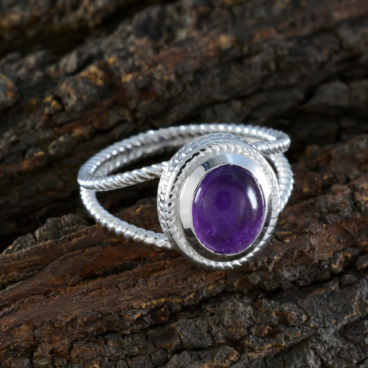 Amethyst Solitaire Australian Sterling Silver Purple Gemstones Classic Rope-Wire Ring Jewelry - Image 3