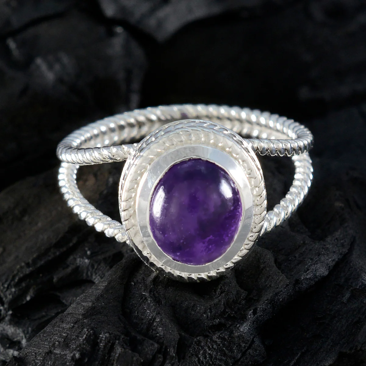 Amethyst Solitaire Australian Sterling Silver Purple Gemstones Classic Rope-Wire Ring Jewelry - Image 4