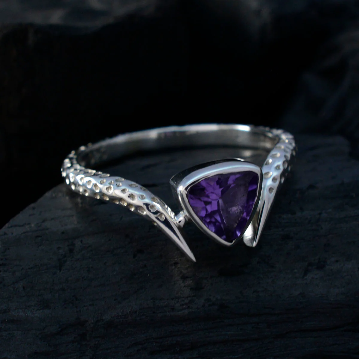 Amethyst Solitaire Egyptian 925 Silver Purple Gemstone Whisper-thin Retro Ring Jewelry - Image 4