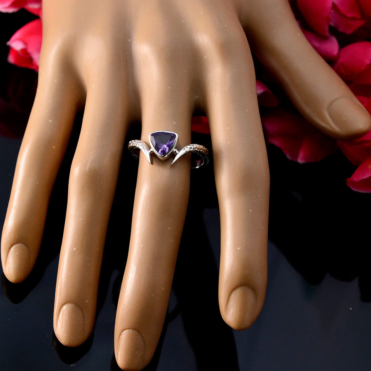 Amethyst Solitaire Egyptian 925 Silver Purple Gemstone Whisper-thin Retro Ring Jewelry - Image 5