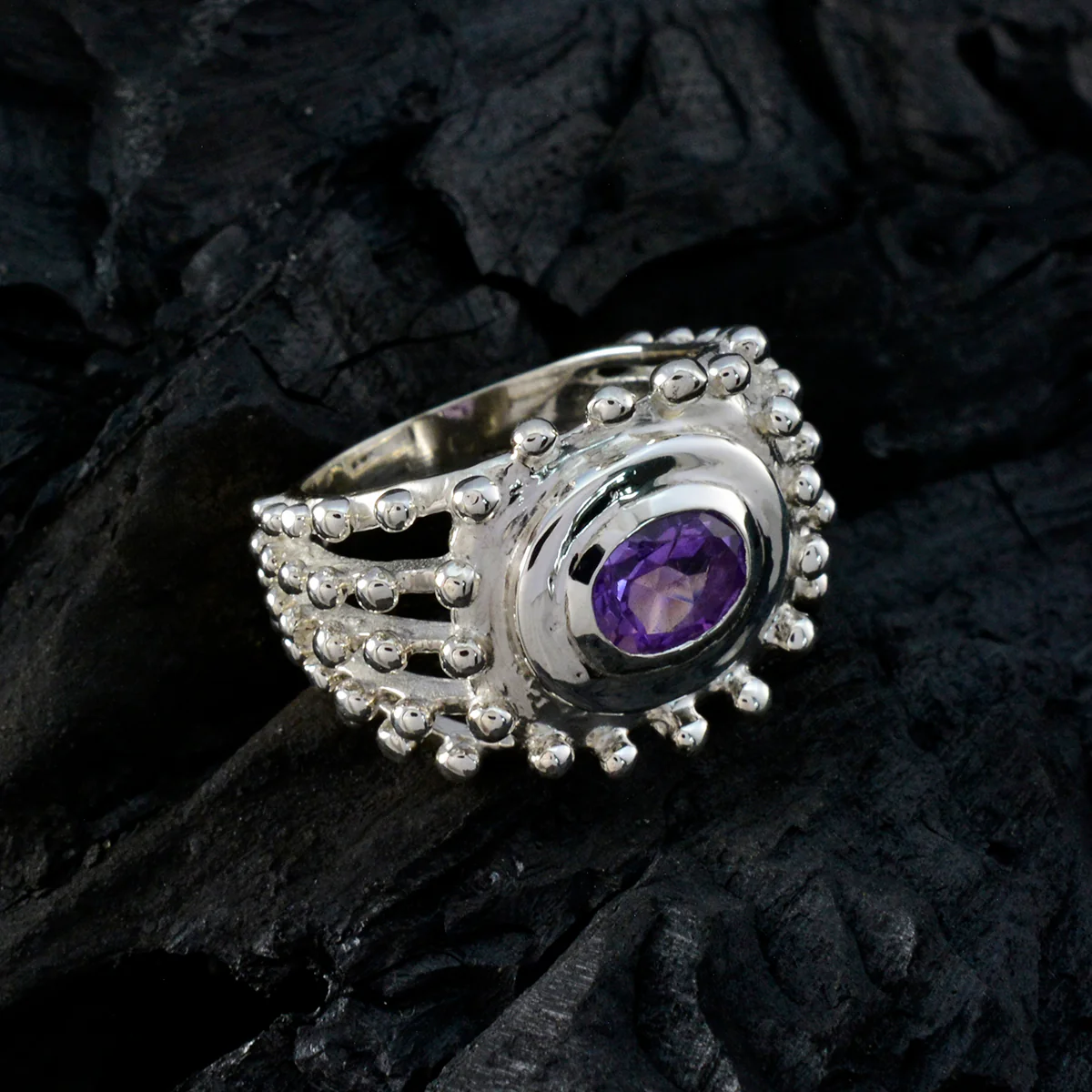 Amethyst Solitaire Egyptian 925 Sterling Silver Purple Gemstones Versatile Retro Ring Jewellery - Image 5