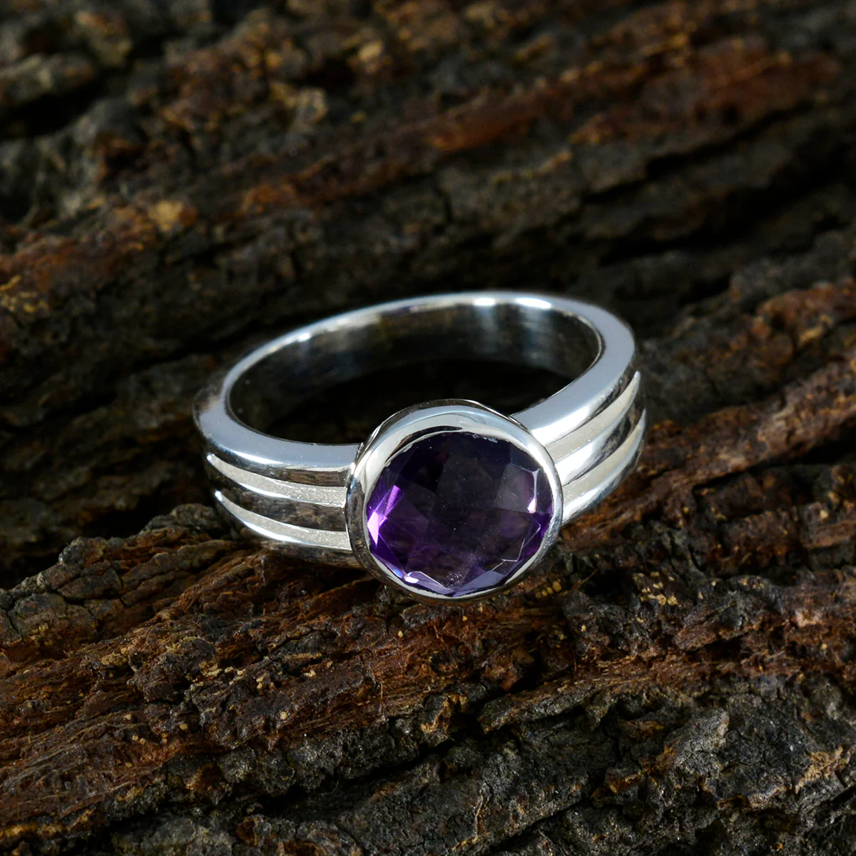 Amethyst Solitaire Egyptian Silver Purple Gems Tiny Glamorous Ring Jewellery - Image 3