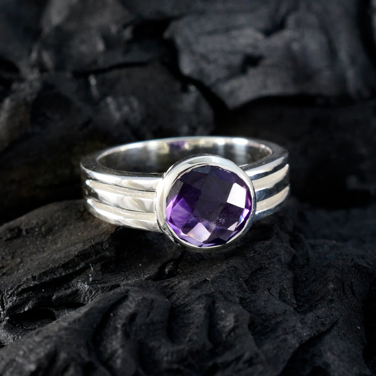 Amethyst Solitaire Egyptian Silver Purple Gems Tiny Glamorous Ring Jewellery - Image 4