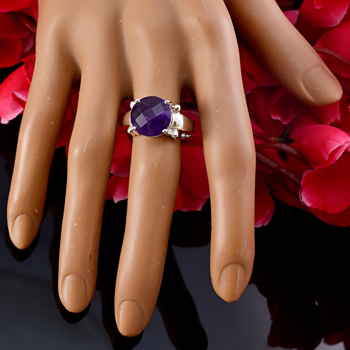 Amethyst Solitaire Egyptian Sterling Silver Purple Gemstones Classic Sophisticated Ring Jewellery - Image 5