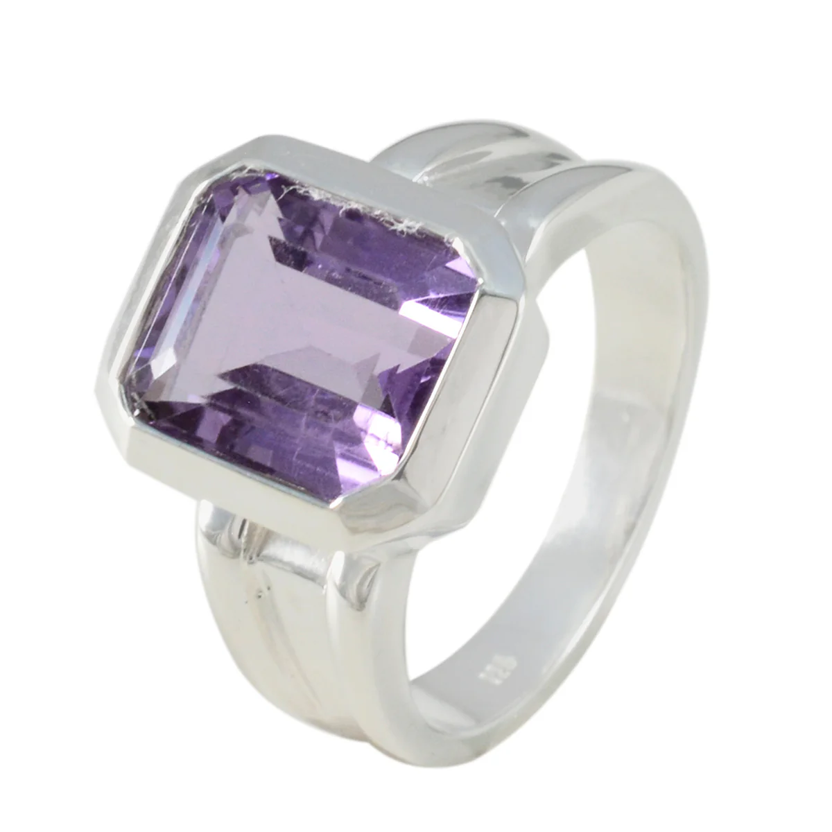 Amethyst Solitaire French 925 Sterling Silver Purple Gemstone Edgy Modern Ring Jewellery - Image 2