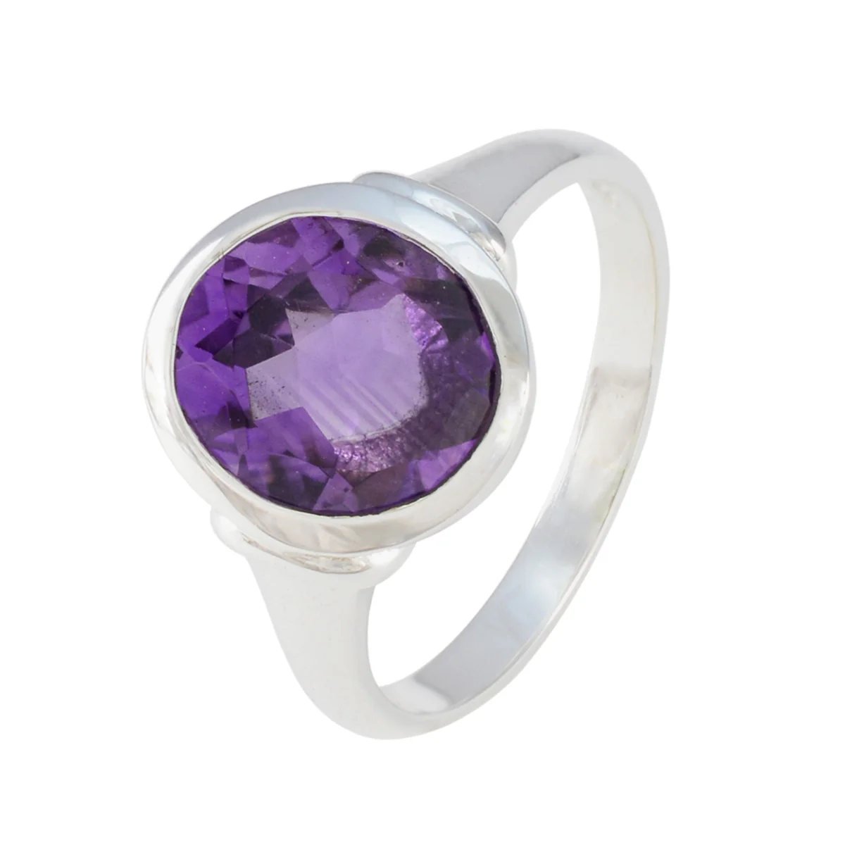 Amethyst Solitaire French 925 Sterling Silver Purple Gemstone Slim Boho Ring Jewellery - Image 2