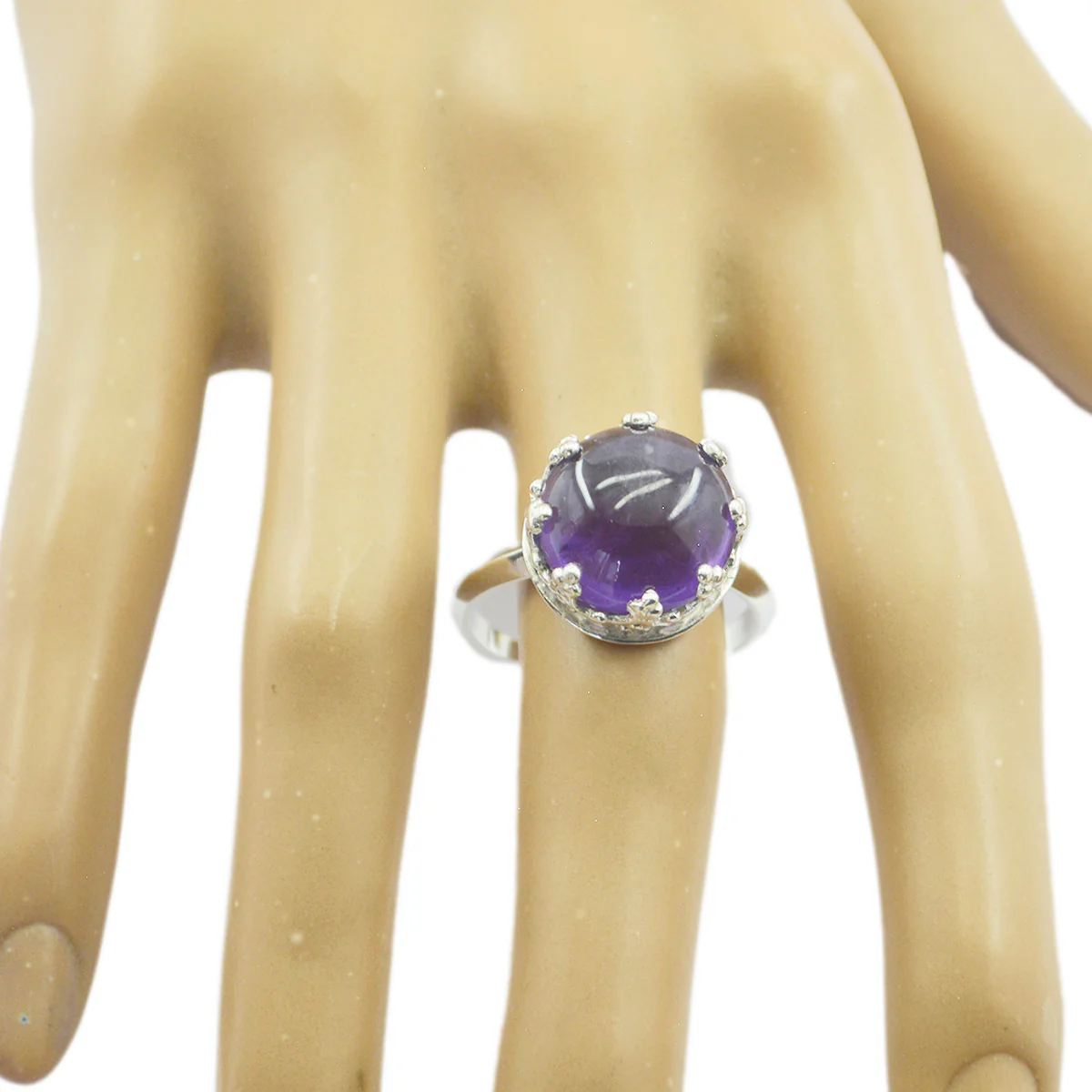 Amethyst Solitaire German 92.5 Silver Purple Gems Minimal Art Deco Ring Jewellery - Image 2