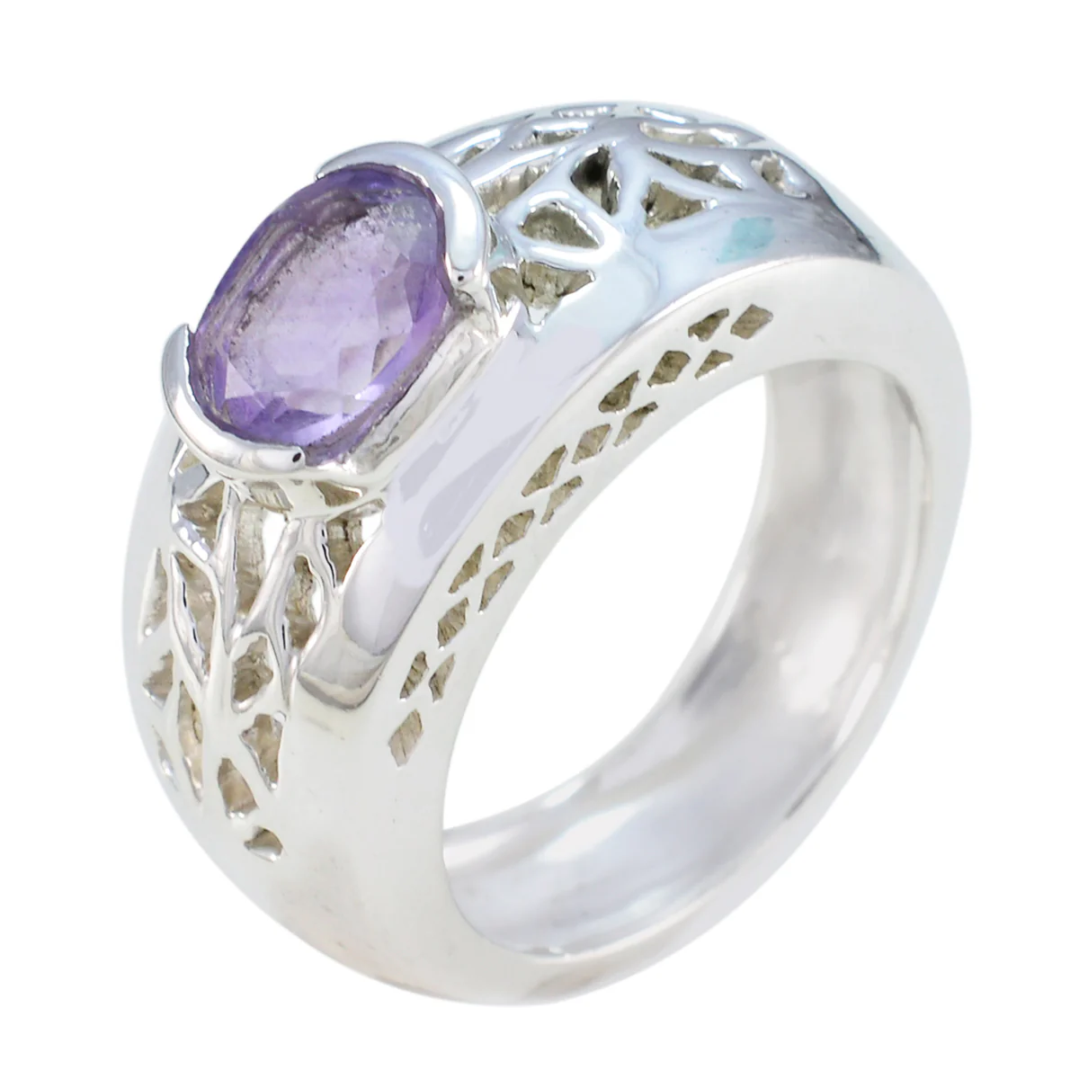 Amethyst Solitaire German 925 Silver Purple Gemstone Chunky Filigree Ring Jewelry - Image 2