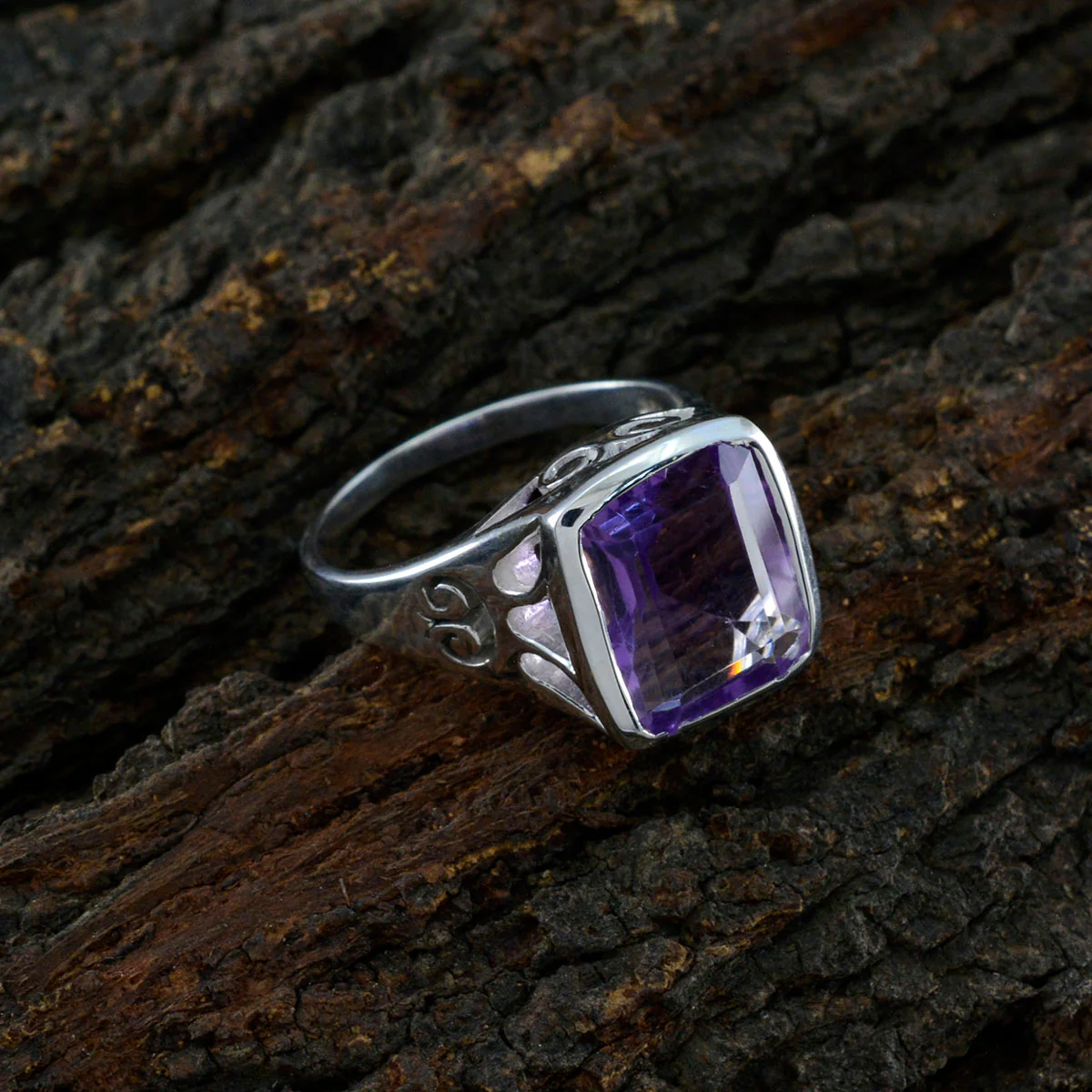 Amethyst Solitaire German 925 Sterling Silver Purple Gems Classic Glamorous Ring Jewellery - Image 3