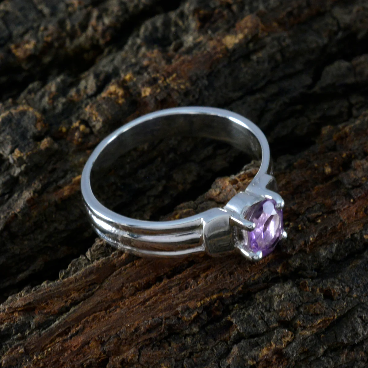 Amethyst Solitaire German Silver Purple Gemstone Tiny Abstract Ring Jewellery - Image 3