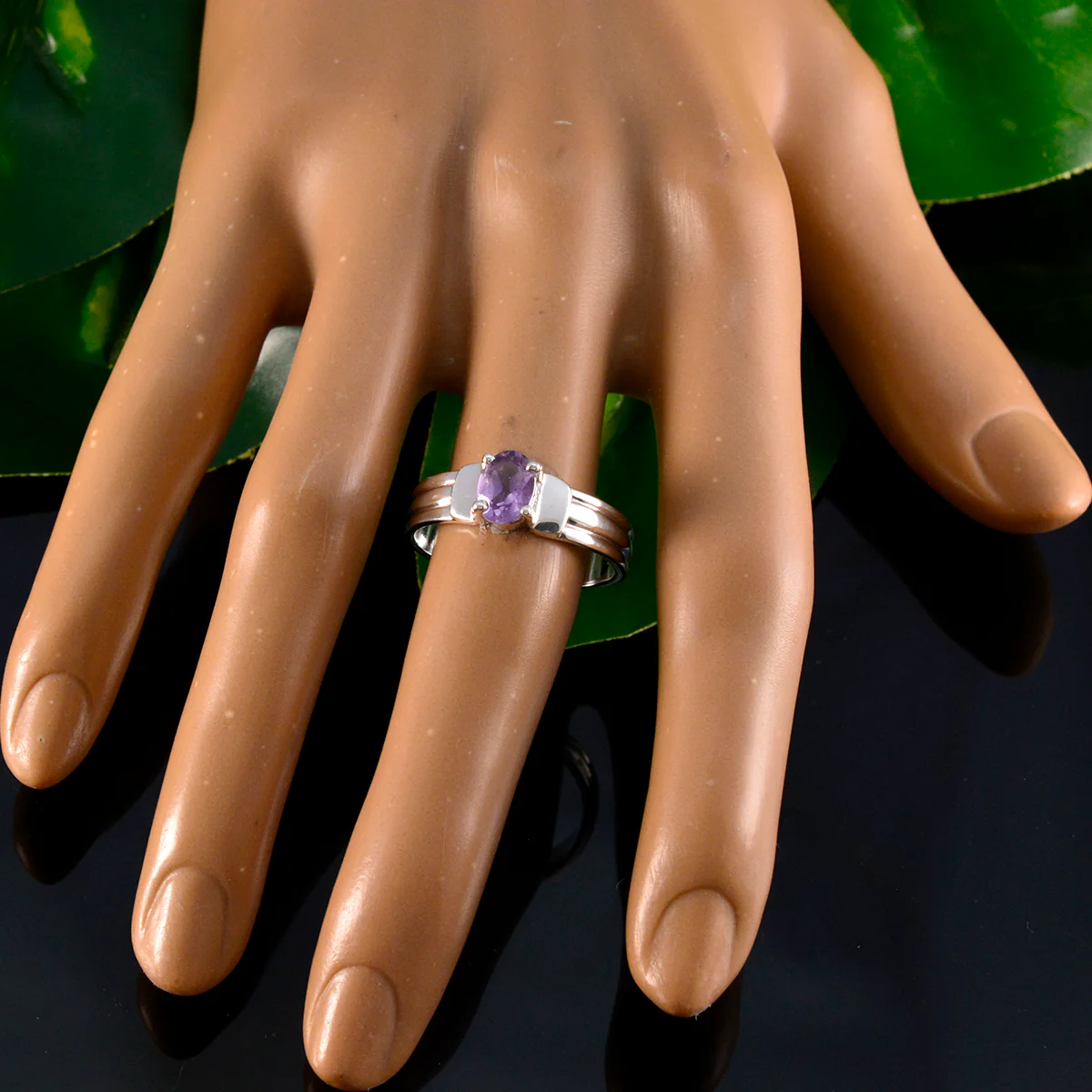 Amethyst Solitaire German Silver Purple Gemstone Tiny Abstract Ring Jewellery - Image 5