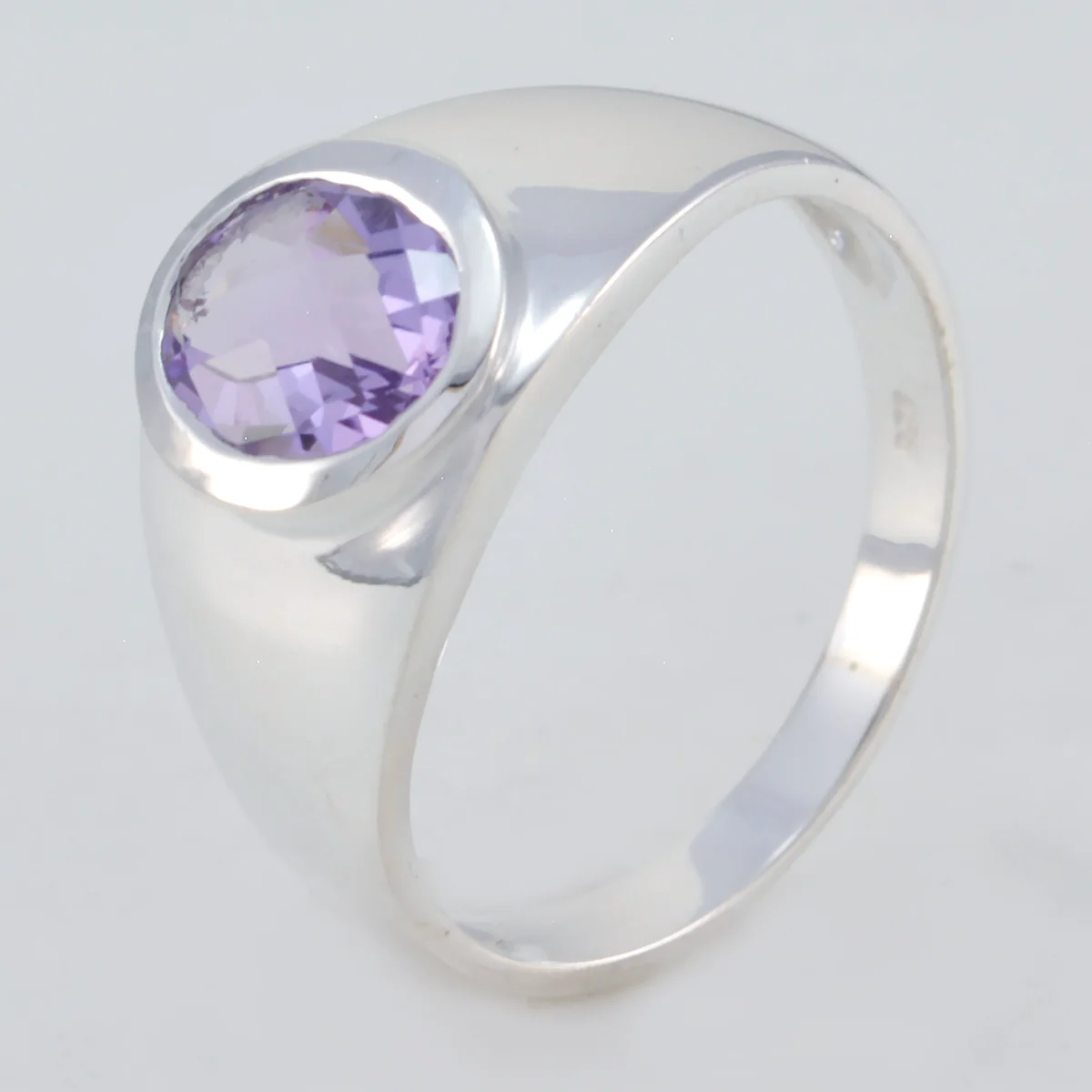 Amethyst Solitaire German Sterling Silver Purple Gemstone Minimal Trendy Ring Jewelry - Image 2