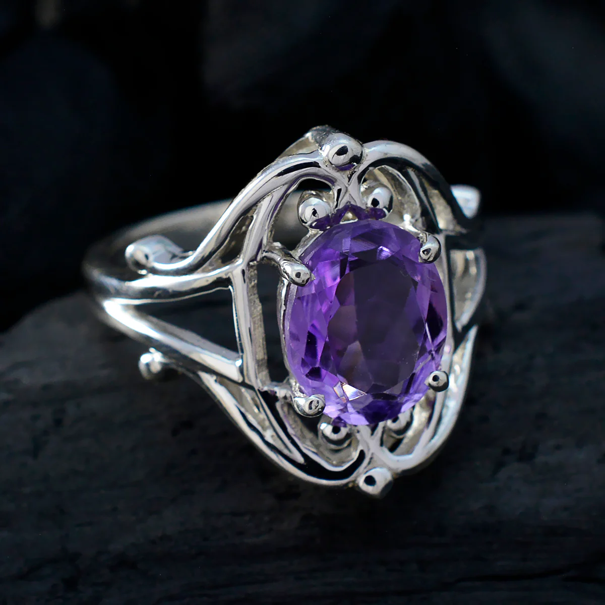 Amethyst Solitaire German Sterling Silver Purple Gemstone Tiny Artisan Ring Jewellery - Image 4
