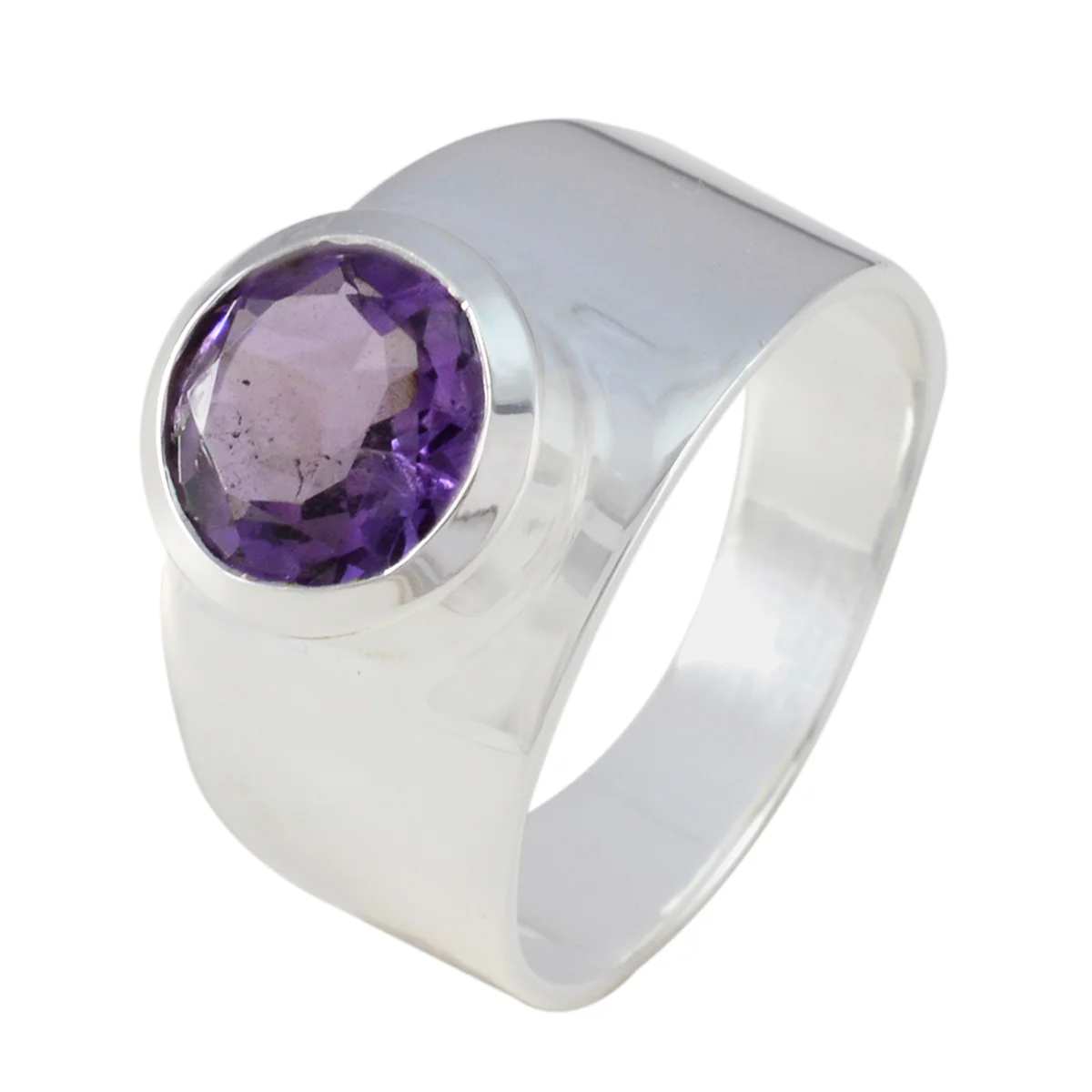 Amethyst Solitaire Indian 92.5 Silver Purple Gemstone Essential Contemporary Ring Jewellery - Image 2