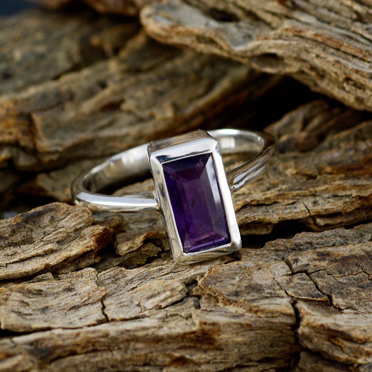 Amethyst Solitaire Indian 92.5 Silver Purple Gemstones Featherlight Boho Ring Jewelry - Image 3