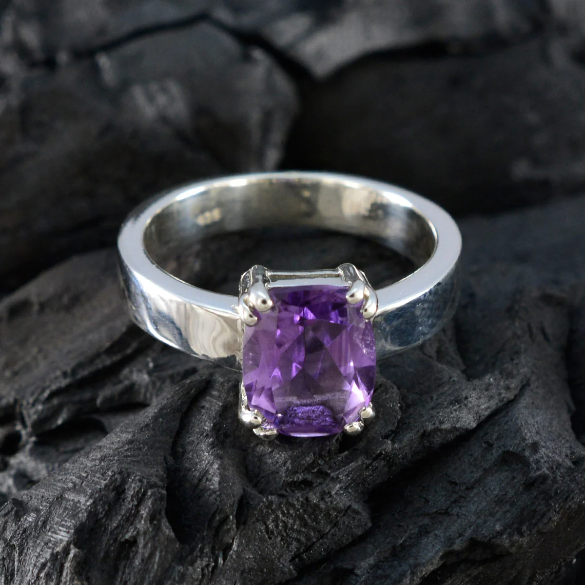 Amethyst Solitaire Indian 925 Sterling Silver Purple Gemstones Classic Abstract Ring Jewellery - Image 4