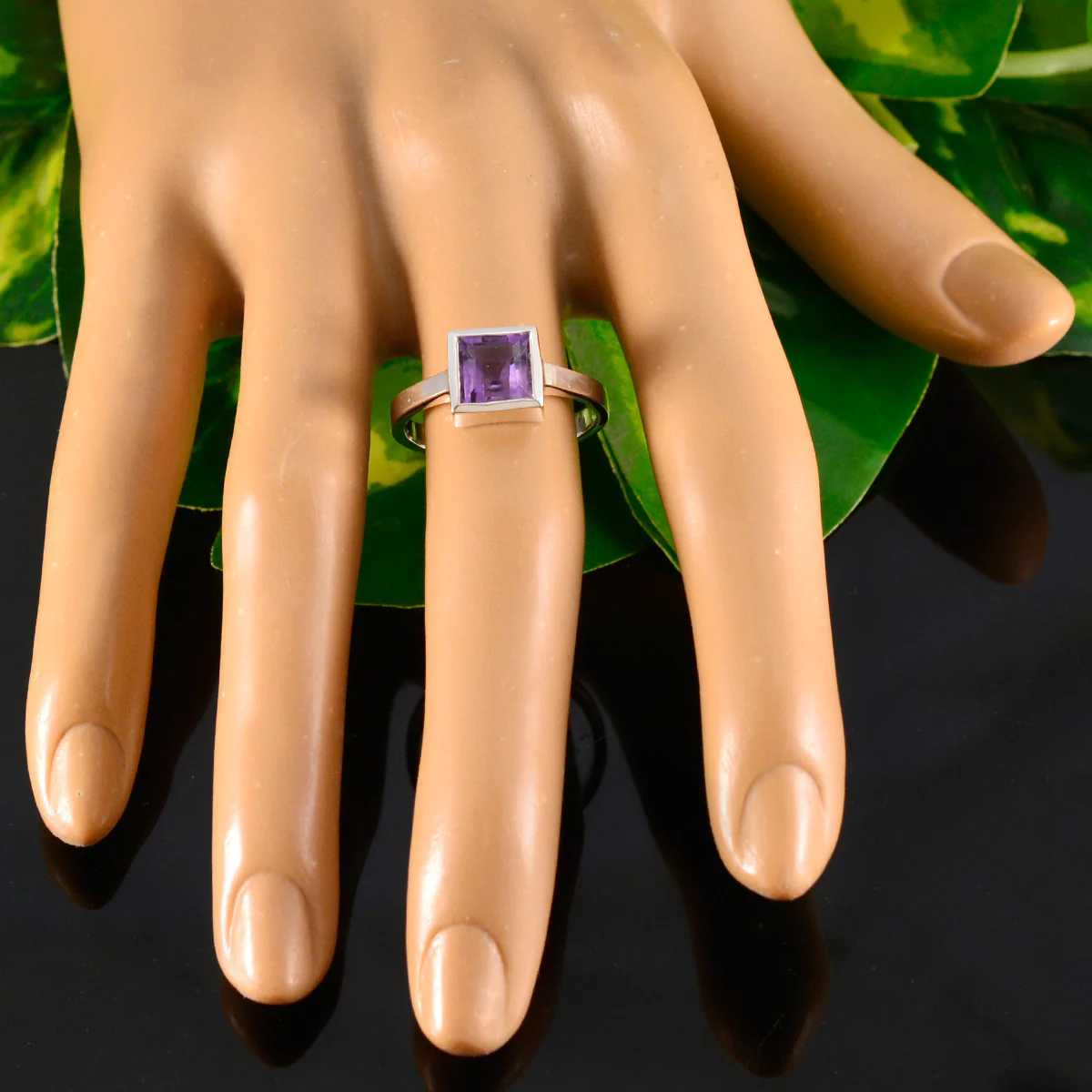 Amethyst Solitaire Indian Sterling Silver Purple Gems Featherlight Boho Ring Jewellery - Image 5