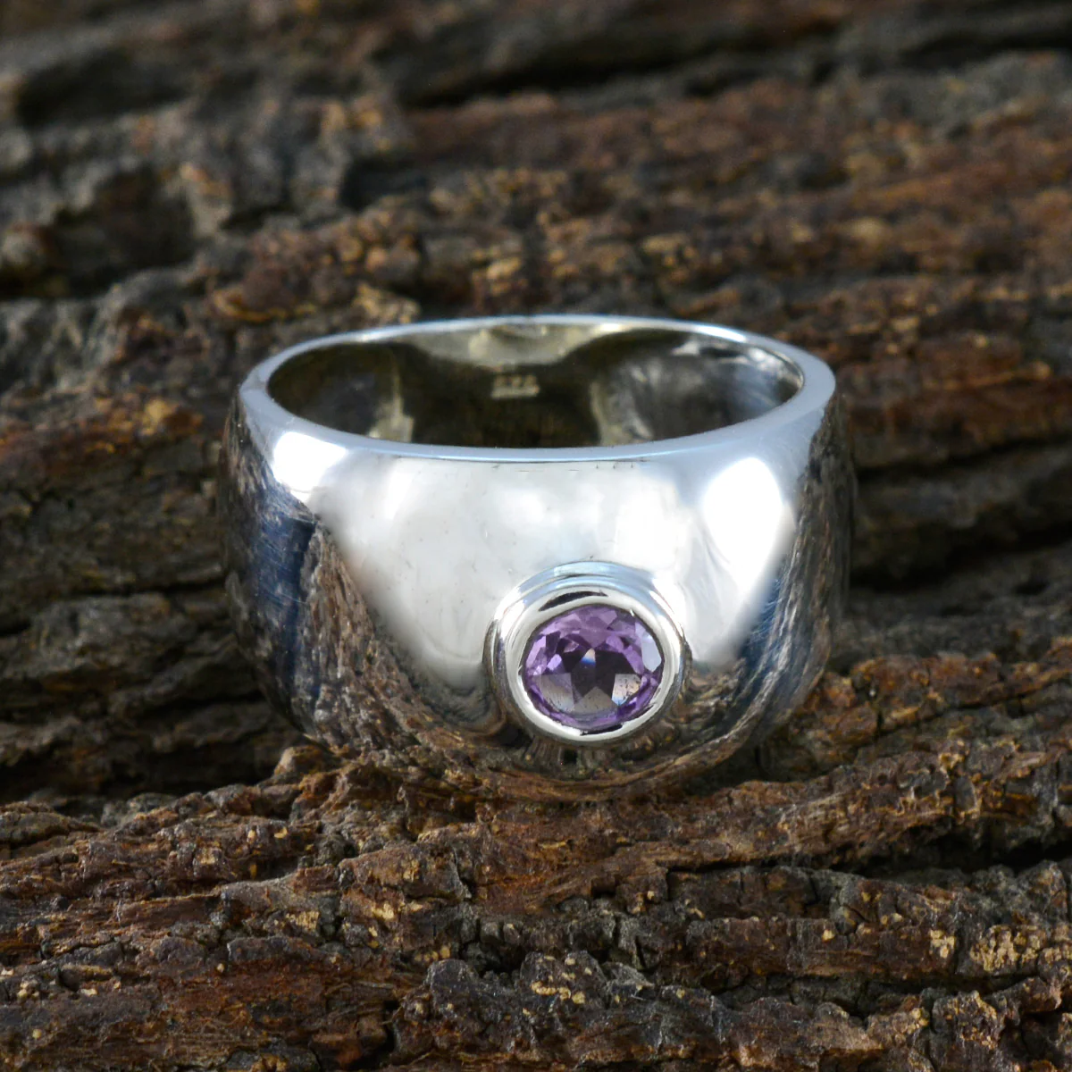 Amethyst Solitaire Indian Sterling Silver Purple Gemstone Eye-catching Glamorous Ring Jewelry - Image 3
