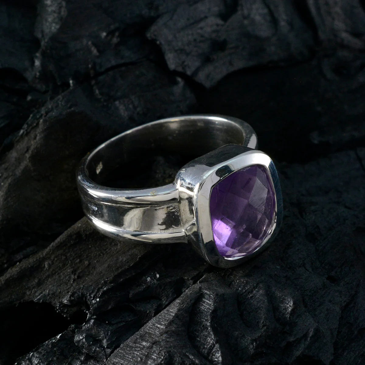 Amethyst Solitaire Indian Sterling Silver Purple Gemstone Versatile Abstract Ring Jewelry - Image 4