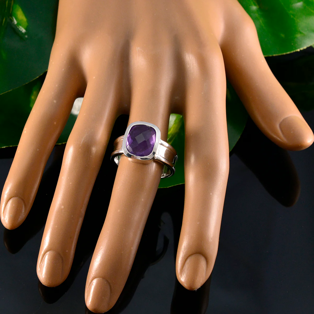 Amethyst Solitaire Indian Sterling Silver Purple Gemstone Versatile Abstract Ring Jewelry - Image 5