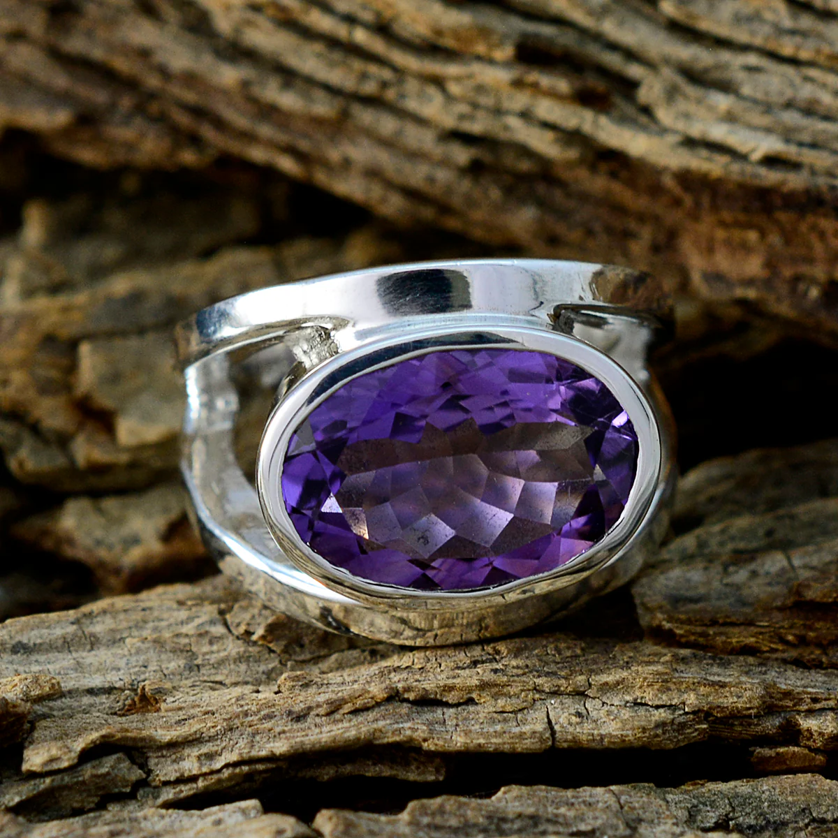 Amethyst Solitaire Indian Sterling Silver Purple Gemstones Essential Contemporary Ring Jewelry - Image 3