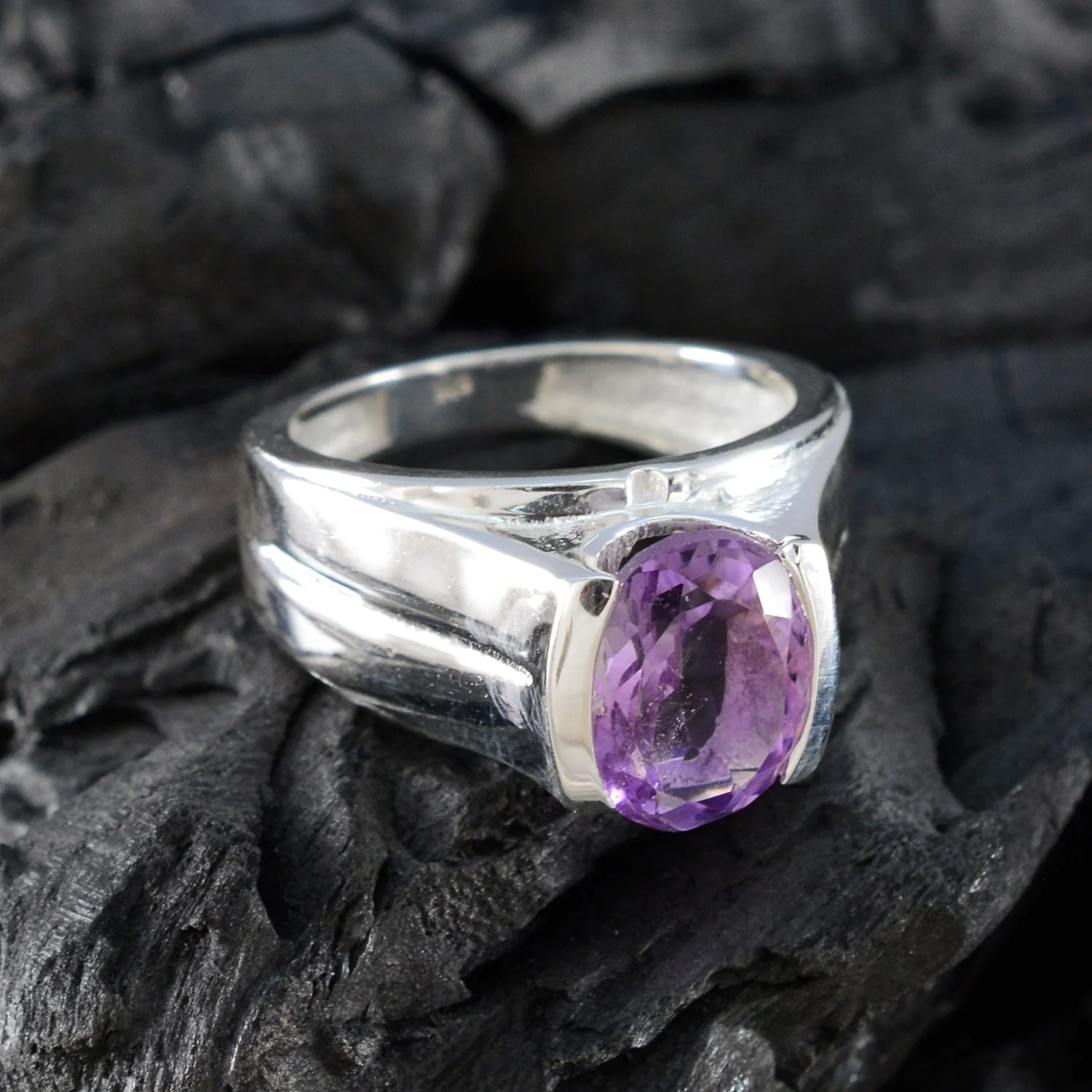 Amethyst Solitaire Indian Sterling Silver Purple Gemstones Versatile Cultural Ring Jewelry - Image 4