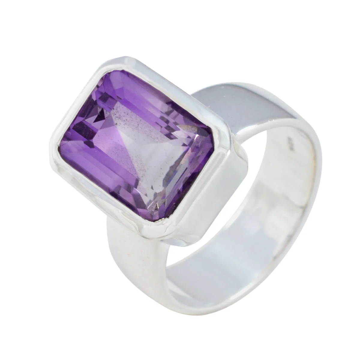 Amethyst Solitaire Italian Silver Purple Gems Edgy Contemporary Ring Jewelry - Image 2