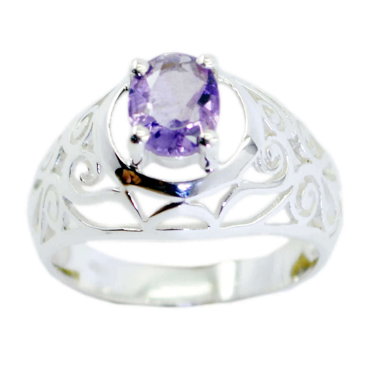 Amethyst Solitaire Italian Silver Purple Gemstones Whisper-thin Filigree Ring Jewellery